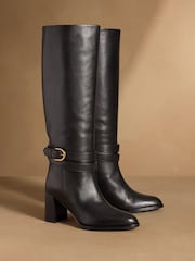 Russell & Bromley Black Leather Moore Knee High Block Heel Boots - Image 3 of 7