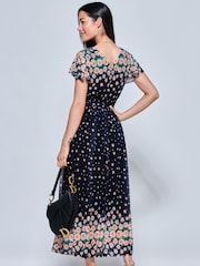 Jolie Moi Blue Mably Mirror Print Maxi Mesh Dress - Image 2 of 5