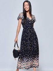 Jolie Moi Blue Mably Mirror Print Maxi Mesh Dress - Image 3 of 5