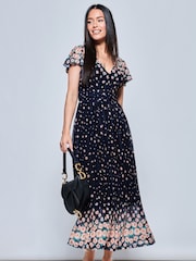 Jolie Moi Blue Mably Mirror Print Maxi Mesh Dress - Image 4 of 5