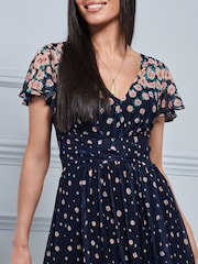 Jolie Moi Blue Mably Mirror Print Maxi Mesh Dress - Image 5 of 5