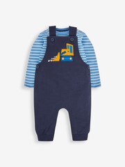 JoJo Maman Bébé Digger Latzhose & gestreiftes Top Set für Jungen mit Applikationen - Bild 1 von 5