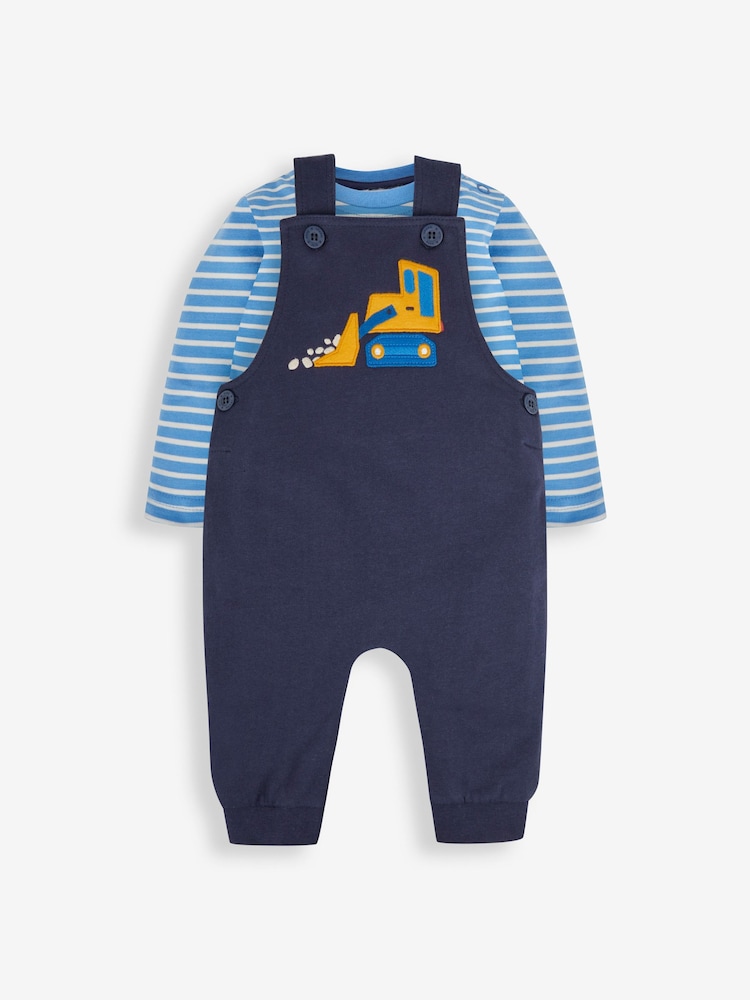 JoJo Maman Bébé Digger Latzhose & gestreiftes Top Set für Jungen mit Applikationen - Bild 1 von 5