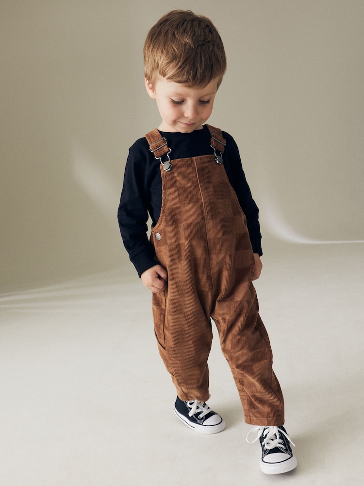 Tan Brown Corduroy Checkerboard 100% Cotton Dungaree (3mths-7yrs) - Image 2 of 10