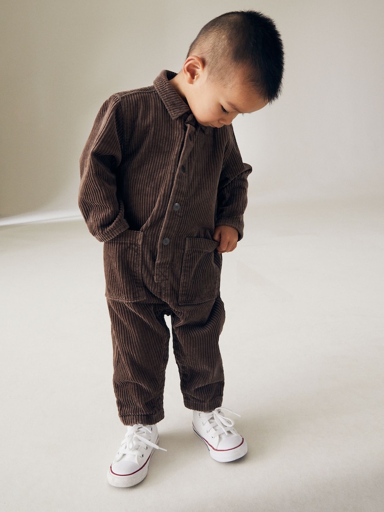 Soft Brown Corduroy 100% Cotton Boilersuit (3mths-5yrs) - Image 2 of 7