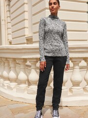 Black/White Spacedye Long Sleeve High Neck Ribbed Top - Image 2 of 6