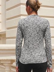 Black/White Spacedye Long Sleeve High Neck Ribbed Top - Image 3 of 6