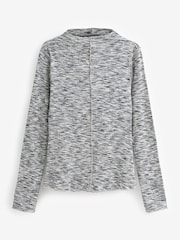 Black/White Spacedye Long Sleeve High Neck Ribbed Top - Image 5 of 6