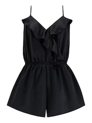 Pour Moi Black Dusk Satin Frill Playsuit - Image 3 of 4