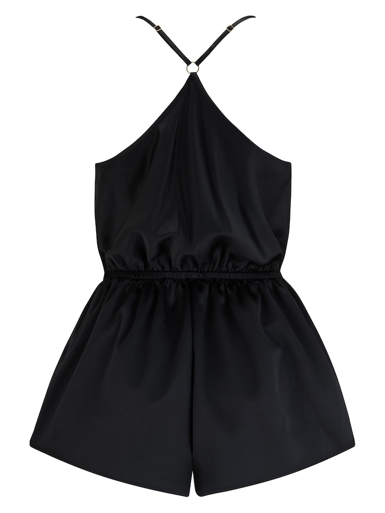Pour Moi Black Dusk Satin Frill Playsuit - Image 4 of 4