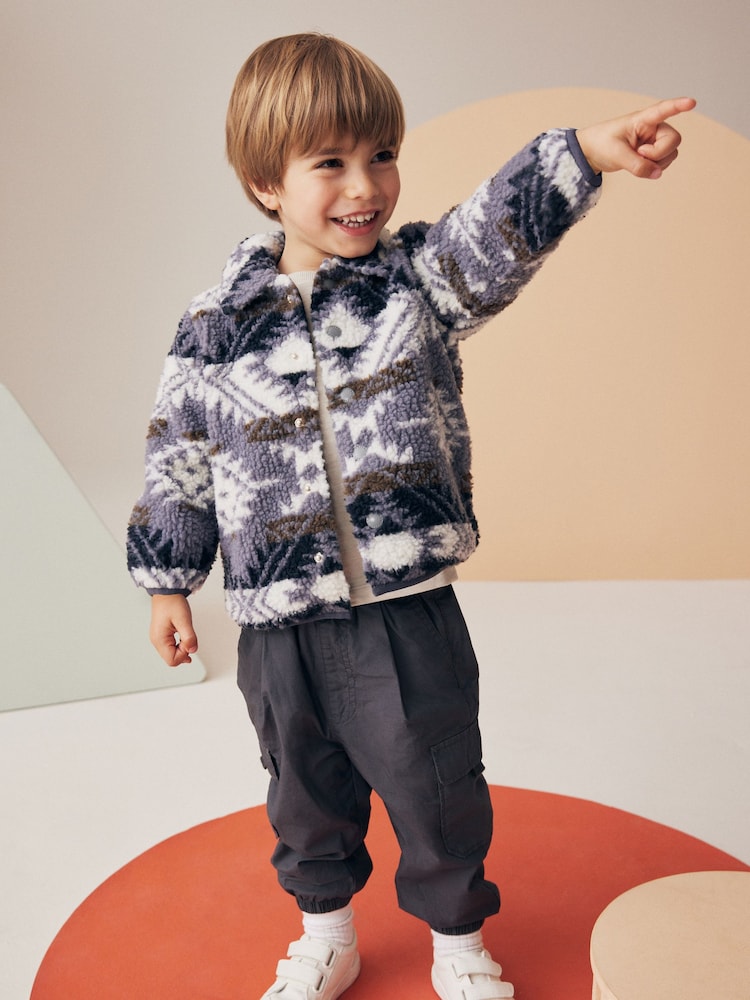 Charcoal Grey Lined Baggy Cargo Trousers with Toggle (3mths-7yrs) - Image 2 of 10