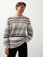 Ecru Snowflake Crew Neck Regular Knitted Christmas Jumper - Image 1 of 7