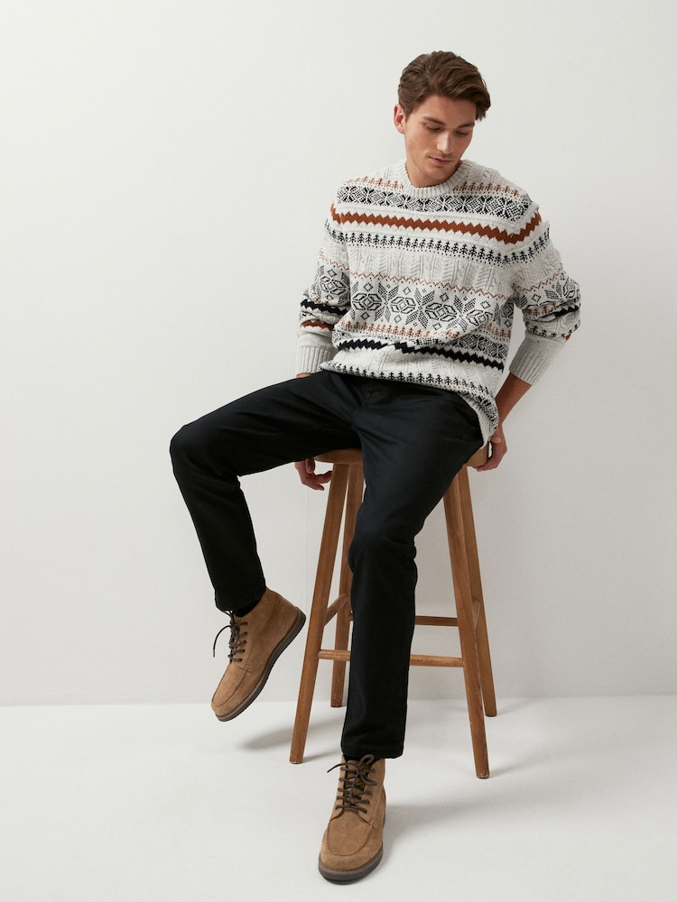 Ecru Snowflake Crew Neck Regular Knitted Christmas Jumper - Image 2 of 7