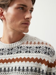 Ecru Snowflake Crew Neck Regular Knitted Christmas Jumper - Image 4 of 7