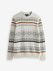 Ecru Snowflake Crew Neck Regular Knitted Christmas Jumper - Image 5 of 7