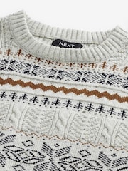 Ecru Snowflake Crew Neck Regular Knitted Christmas Jumper - Image 7 of 7