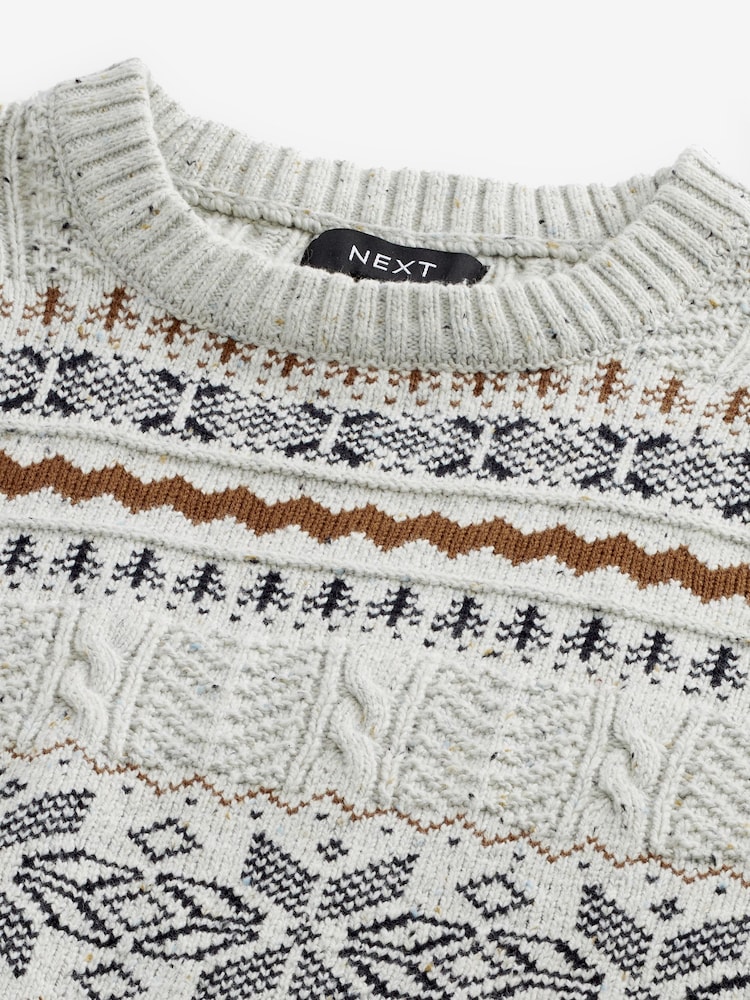 Ecru Snowflake Crew Neck Regular Knitted Christmas Jumper - Image 7 of 7