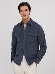 Reiss Dark Airforce Bonucci Corduroy Twin Pocket Overshirt - Image 1 of 6