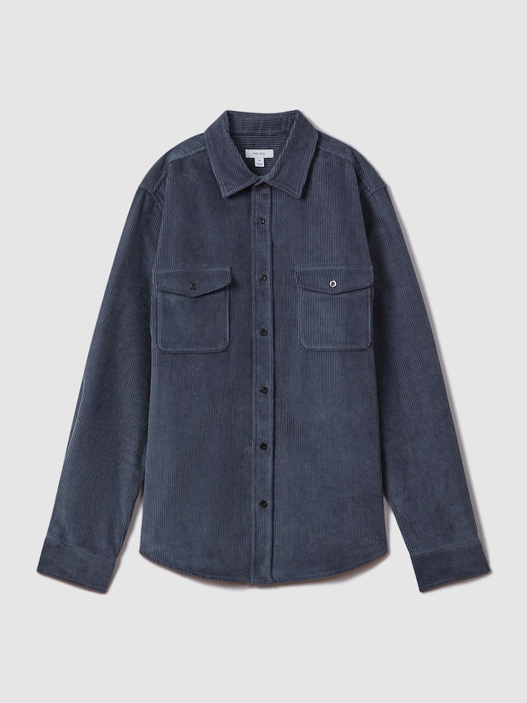 Reiss Dark Airforce Bonucci Corduroy Twin Pocket Overshirt - Image 2 of 6