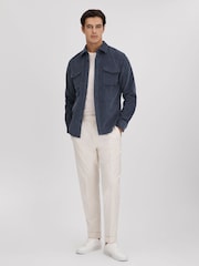 Reiss Dark Airforce Bonucci Corduroy Twin Pocket Overshirt - Image 3 of 6