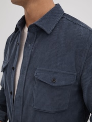 Reiss Dark Airforce Bonucci Corduroy Twin Pocket Overshirt - Image 4 of 6