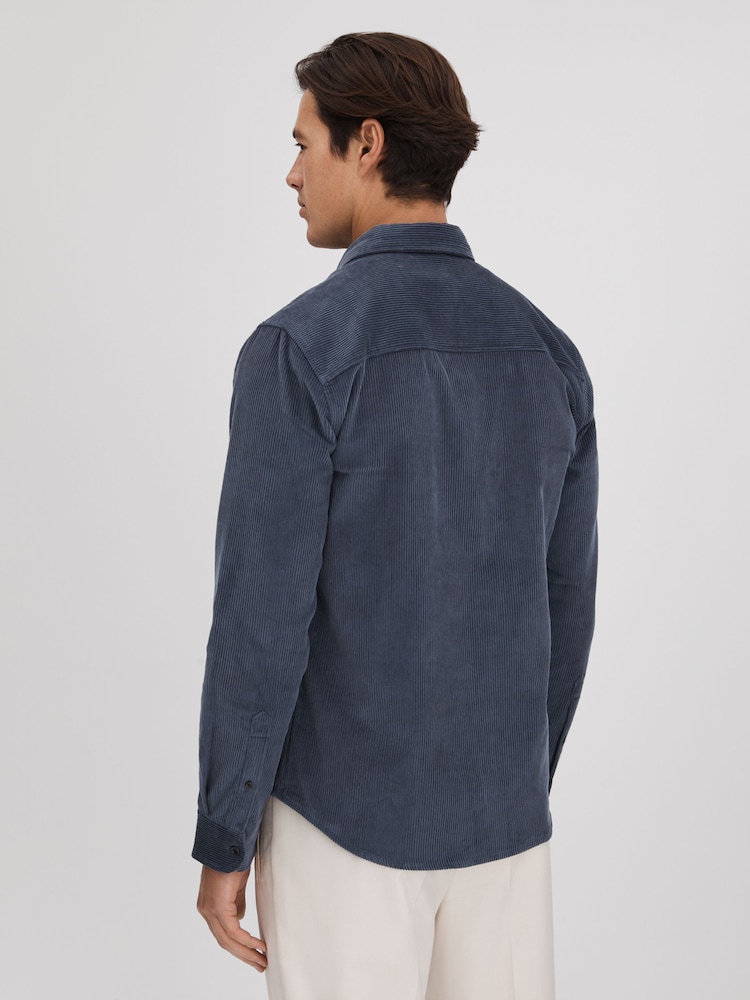Reiss Dark Airforce Bonucci Corduroy Twin Pocket Overshirt - Image 5 of 6