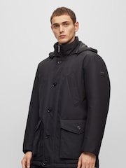 BOSS Black Water Repellent Hooded Parka Jacket - Image 1 of 6