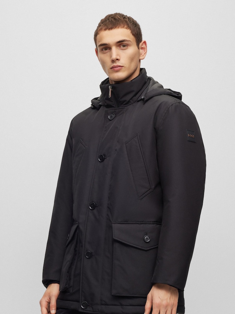 BOSS Black Water Repellent Hooded Parka Jacket - Image 1 of 6