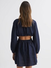 Reiss Navy Lelani Ramie Plunge Neck Kaftan - Image 4 of 4