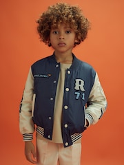 Reiss x McLaren F1 Team Airforce Blue/Ecru Junior McLaren F1 Patch Varsity Bomber Jacket - Image 4 of 12