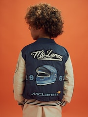 Reiss x McLaren F1 Team Airforce Blue/Ecru Junior McLaren F1 Patch Varsity Bomber Jacket - Image 5 of 12