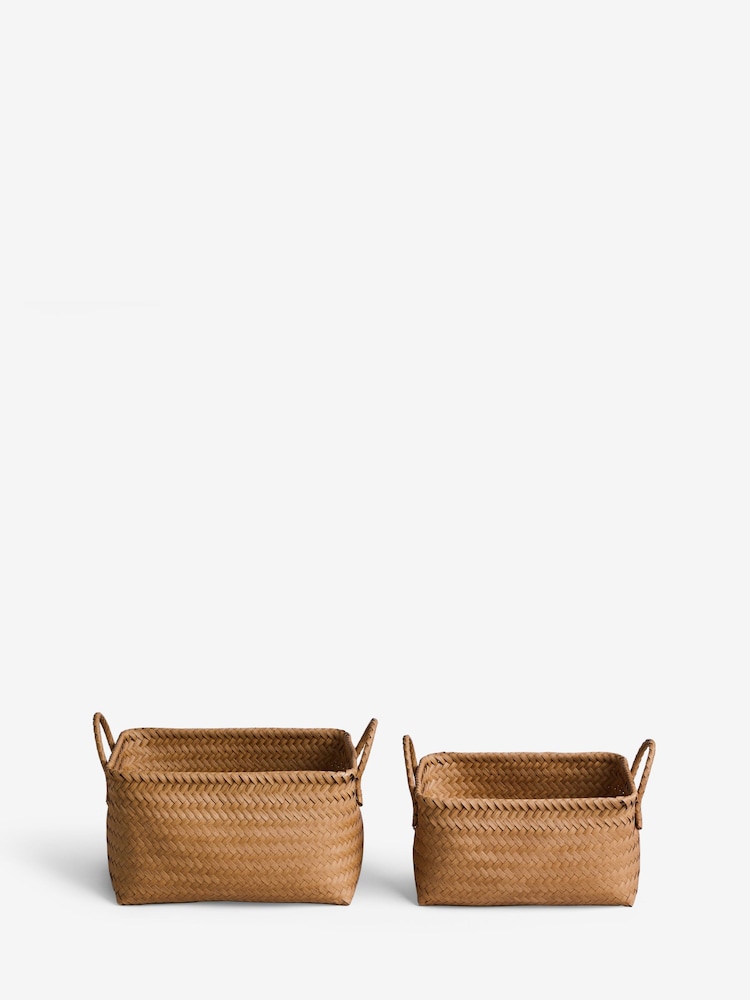 Natural Plastic Wicker Set of 2 Storage Basket - Image 3 of 3 Natural Plastic Wicker Set of 2 Storage Basket - Image 3 of 3
