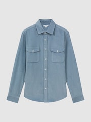 Reiss Ashley Blue Bonucci Corduroy Twin Pocket Overshirt - Image 2 of 5
