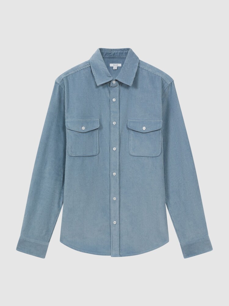 Reiss Ashley Blue Bonucci Corduroy Twin Pocket Overshirt - Image 2 of 5