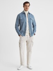 Reiss Ashley Blue Bonucci Corduroy Twin Pocket Overshirt - Image 3 of 5