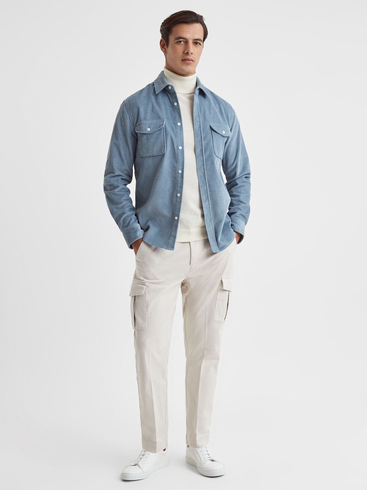 Reiss Ashley Blue Bonucci Corduroy Twin Pocket Overshirt - Image 3 of 5