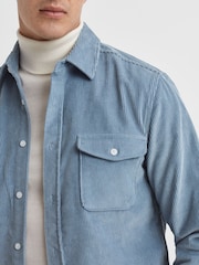 Reiss Ashley Blue Bonucci Corduroy Twin Pocket Overshirt - Image 4 of 5