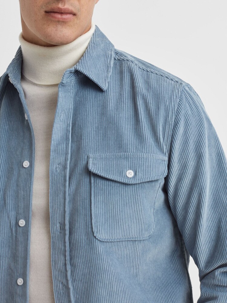 Reiss Ashley Blue Bonucci Corduroy Twin Pocket Overshirt - Image 4 of 5