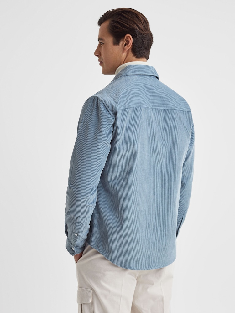 Reiss Ashley Blue Bonucci Corduroy Twin Pocket Overshirt - Image 5 of 5