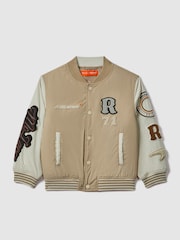 Reiss x McLaren F1 Team Taupe/Ecru 3-9 yrs McLaren F1 Patch Varsity Bomber Jacket - Image 2 of 12