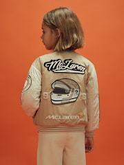 Reiss x McLaren F1 Team Taupe/Ecru 3-9 yrs McLaren F1 Patch Varsity Bomber Jacket - Image 5 of 12