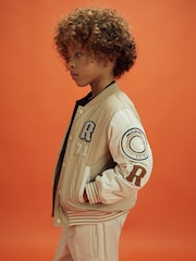 Reiss x McLaren F1 Team Taupe/Ecru 3-9 yrs McLaren F1 Patch Varsity Bomber Jacket - Image 7 of 12