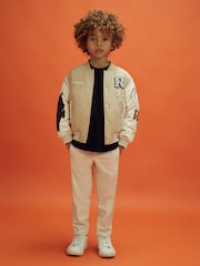 Reiss x McLaren F1 Team Taupe/Ecru 3-9 yrs McLaren F1 Patch Varsity Bomber Jacket - Image 8 of 12
