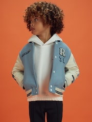 Reiss x McLaren F1 Team Airforce Blue/Ecru 3-9 yrs McLaren F1 Leather Varsity Jacket - Image 1 of 9