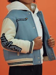 Reiss x McLaren F1 Team Airforce Blue/Ecru 3-9 yrs McLaren F1 Leather Varsity Jacket - Image 4 of 9