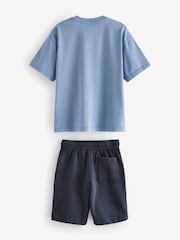 Blue Varsity Washed Short Sleeve 100% Cotton T-Shirt and Shorts Set (3-16yrs) - Image 2 of 3