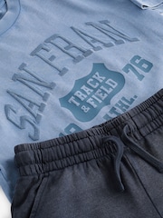 Blue Varsity Washed Short Sleeve 100% Cotton T-Shirt and Shorts Set (3-16yrs) - Image 3 of 3