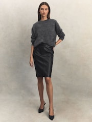 Reiss Black Raya Leather High Rise Midi Skirt - Image 1 of 6