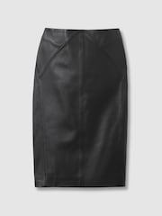 Reiss Black Raya Leather High Rise Midi Skirt - Image 2 of 6