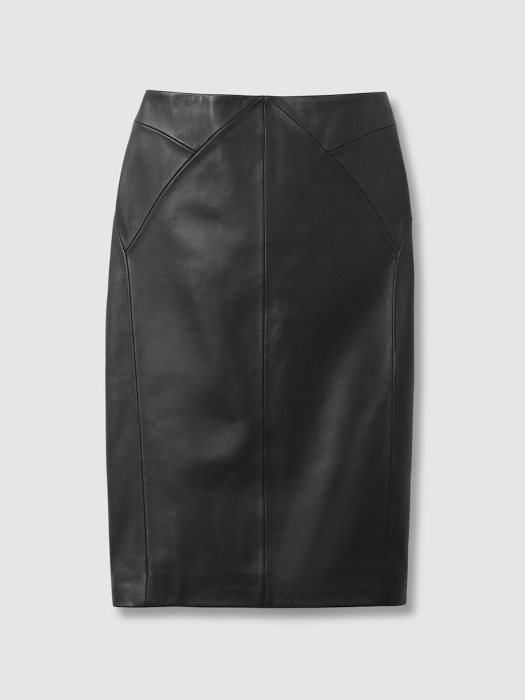 Reiss Black Raya Leather High Rise Midi Skirt - Image 2 of 6